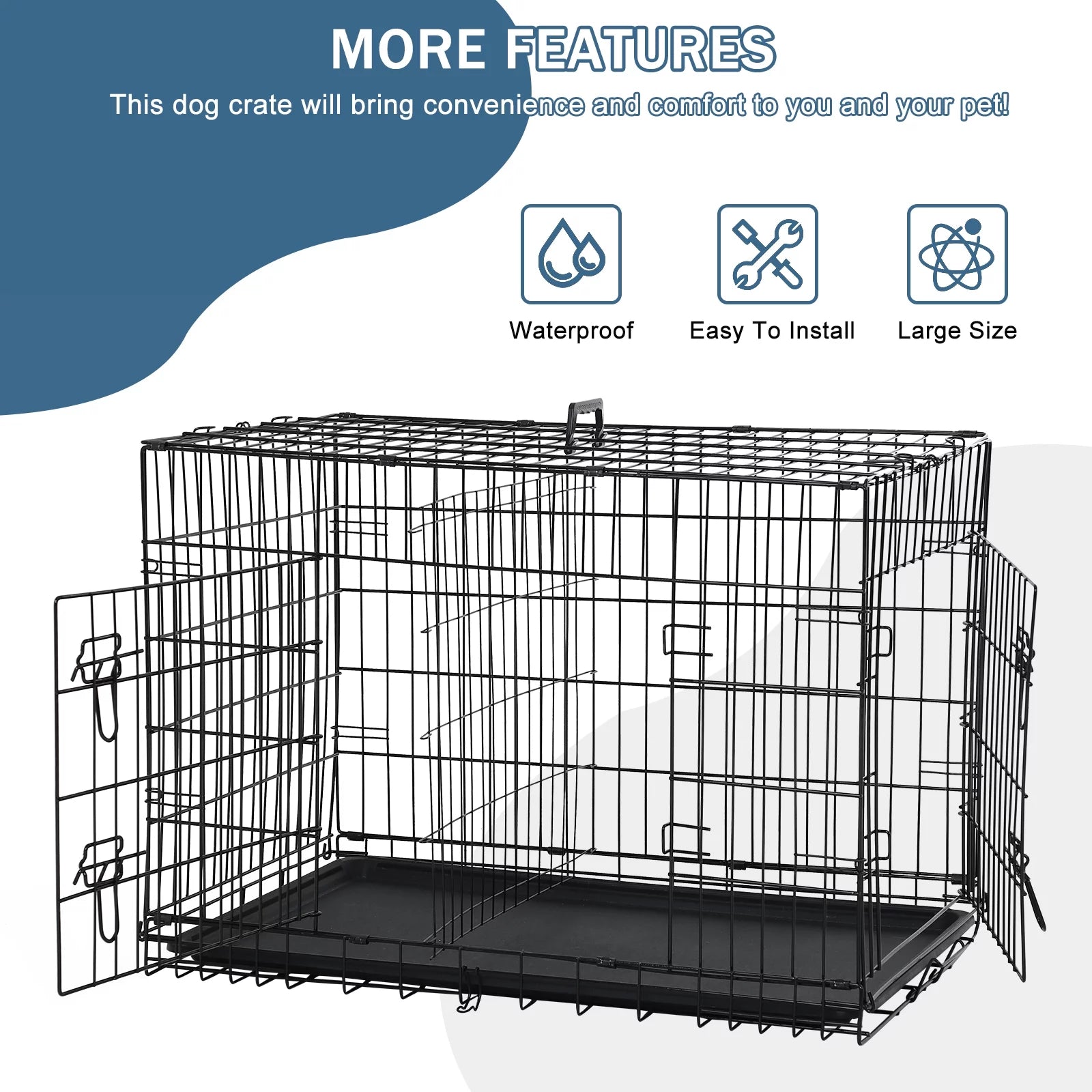 24 Inch Dog Crate, Dog Crates and Kennels Folding Metal Dog Crate with Double-Door,Divider Panel, Removable Tray and Handle Pet Dog Cages for Small Dogs Indoor Outdoor, Pink