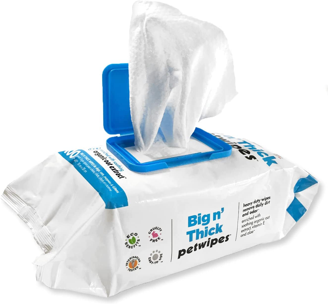 Petwipes – Big 'N Thick Extra Large Pet Wipes for Dogs and Cats – Cleans Face, Ears, Body and Eye Area – Super Convenient, Ideal for Home or Travel