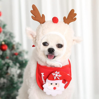 2PCS Christmas Adjustable Pet Christmas Costume Set Including Reindeer Antlers Christmas Tree Headband and Pet Christmas Accessories Decoration Scarf (Red, L)