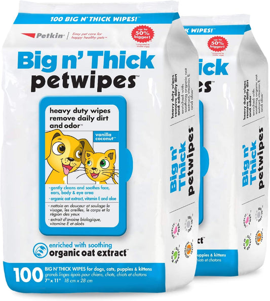 Petwipes – Big 'N Thick Extra Large Pet Wipes for Dogs and Cats – Cleans Face, Ears, Body and Eye Area – Super Convenient, Ideal for Home or Travel