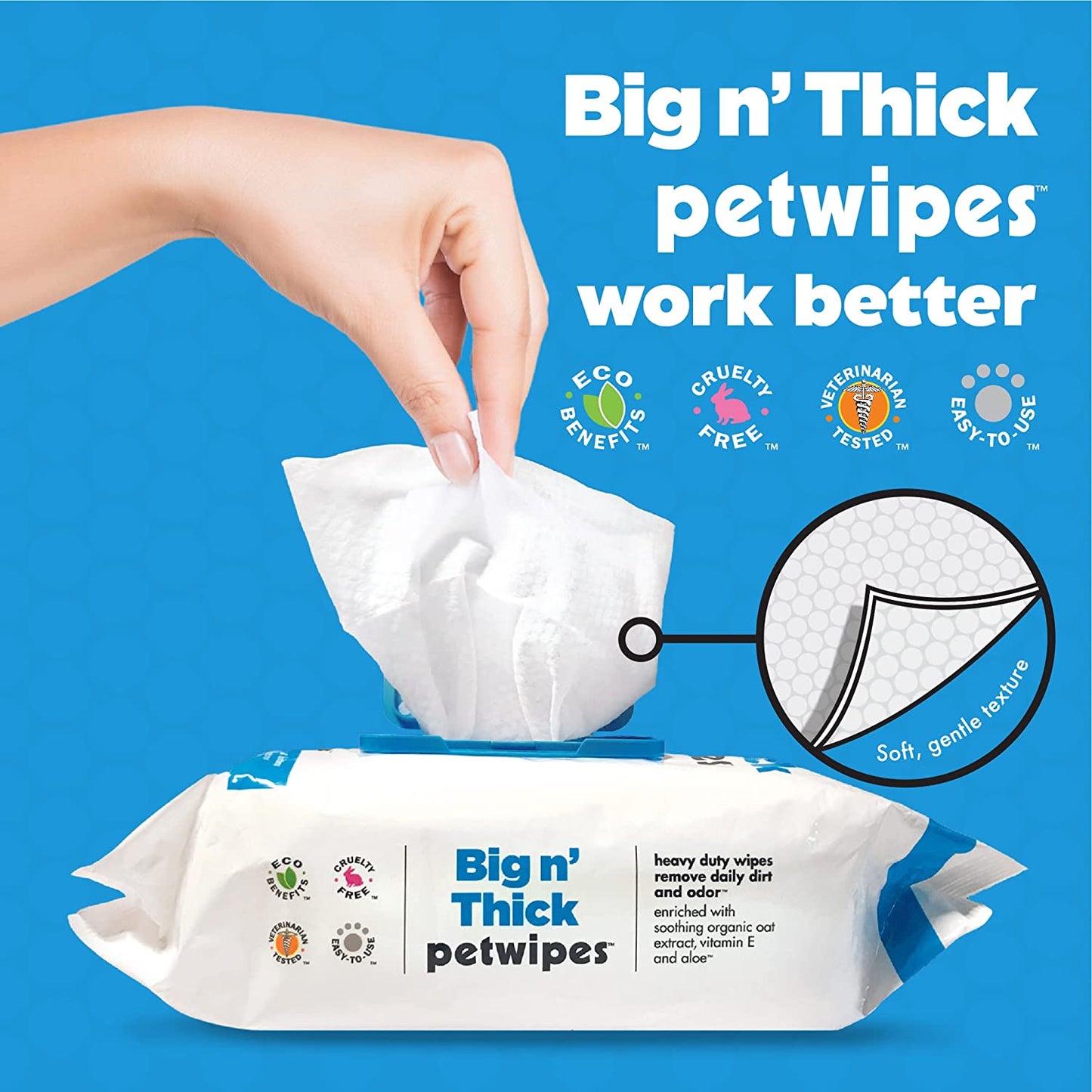 Petwipes – Big 'N Thick Extra Large Pet Wipes for Dogs and Cats – Cleans Face, Ears, Body and Eye Area – Super Convenient, Ideal for Home or Travel