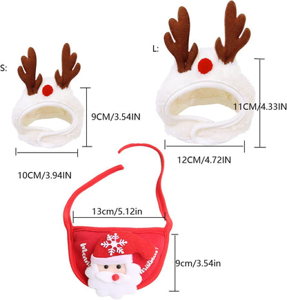 2PCS Christmas Adjustable Pet Christmas Costume Set Including Reindeer Antlers Christmas Tree Headband and Pet Christmas Accessories Decoration Scarf (Red, L)