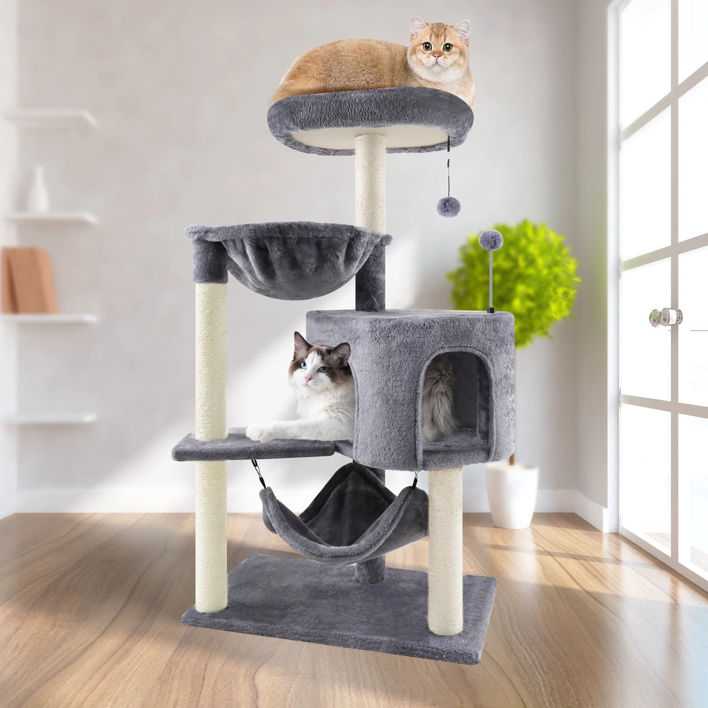 39.37" Cat Tree Cat Tower with Cat Condo and Big Hammock for Indoor Small Cats,Grey