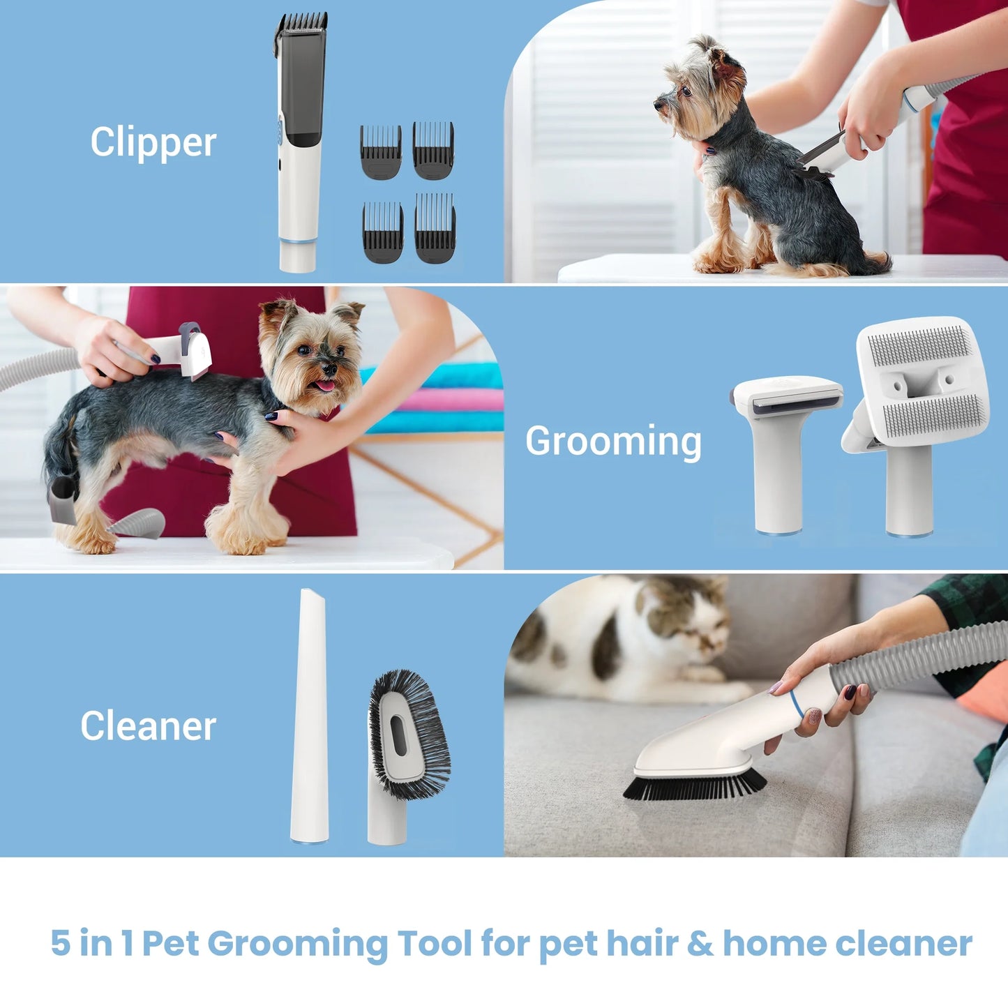 , Powerful Suction Pet Grooming Vacuum with 5 Professional Grooming Tools for Cats Pets Vacuum, for Shedding Grooming