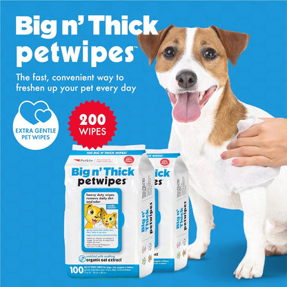 Petwipes – Big 'N Thick Extra Large Pet Wipes for Dogs and Cats – Cleans Face, Ears, Body and Eye Area – Super Convenient, Ideal for Home or Travel